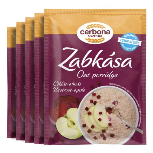 Cerbona Céklás-almás zabkása, hozzáadott cukor nélkül, édesítőszerrel - Tízórai csomag / 5 x 50 g