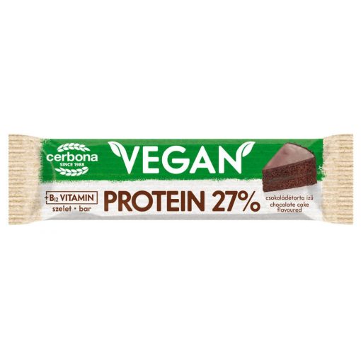 Cerbona Vegan Magas fehérjetartalmú csokitorta ízű szelet kakaós bevonattal, édesítőszerekkel, gluténmentes - 40 g